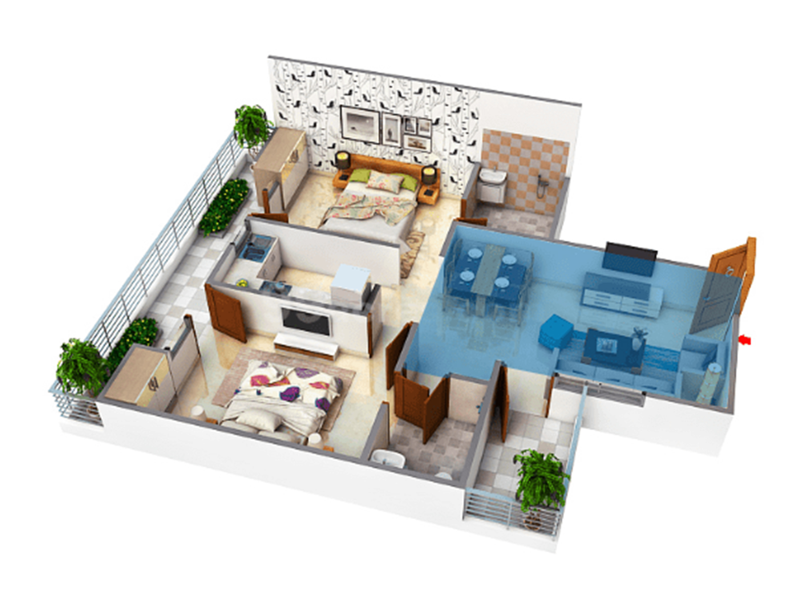 2 BHK Floor Plan of Saya Desire Residency - Buy Luxury Apartments in Indirapuram Ghaziabad