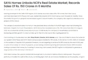 Saya brings in new wave of energy to the real estate market; records whopping sales worth Rs. 150 crores