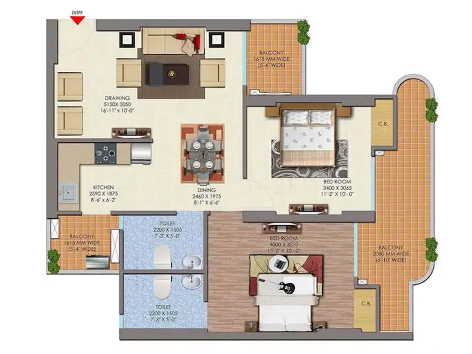 2BHK, 100.3 Sqmt
