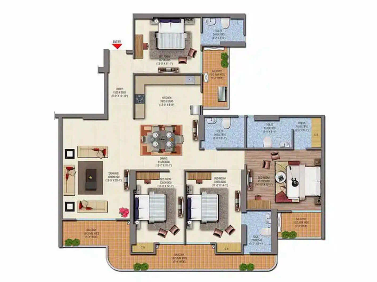 3BHK, 2675 sqft